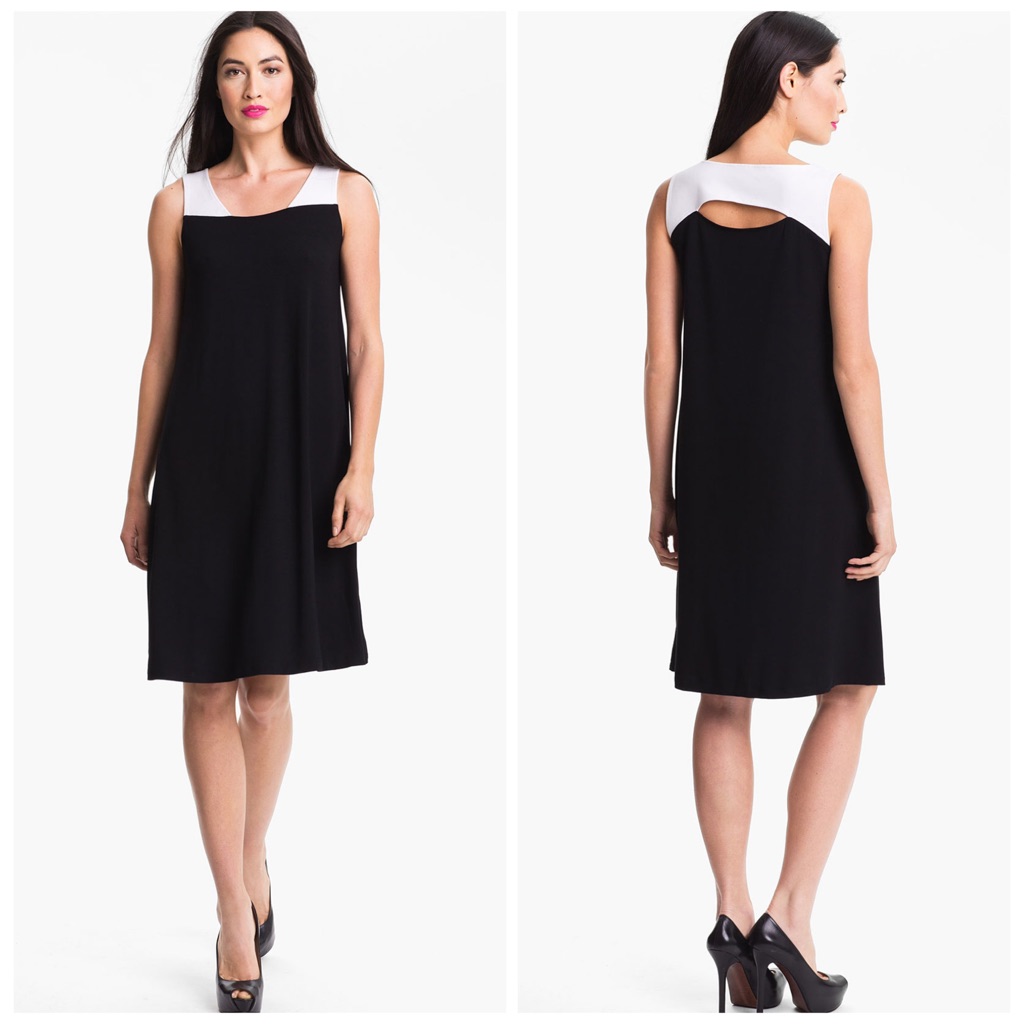 Eileen Fisher L Rare Exclusive Cutout Two Tone Stretch Jersey Shift Dress